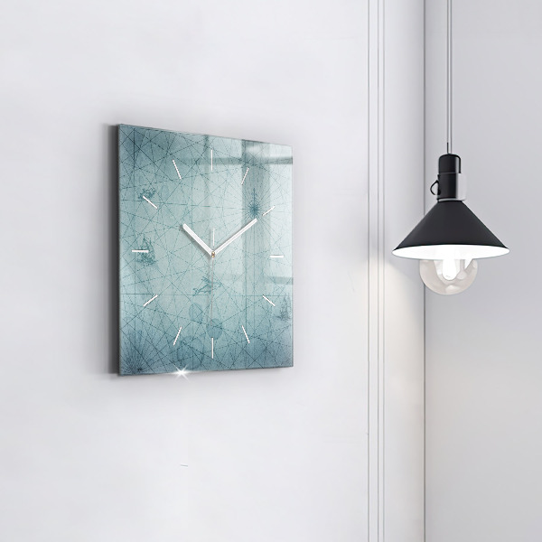 Square glass wall clock Vintage map