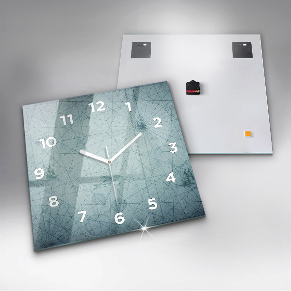 Square glass wall clock Vintage map