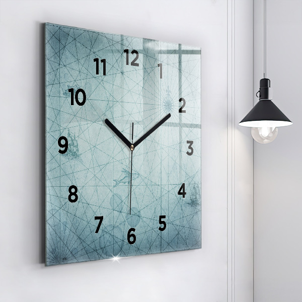 Square glass wall clock Vintage map