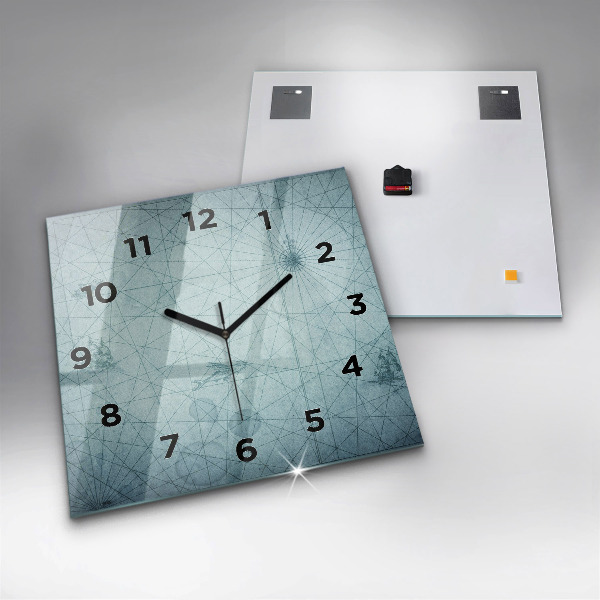 Square glass wall clock Vintage map