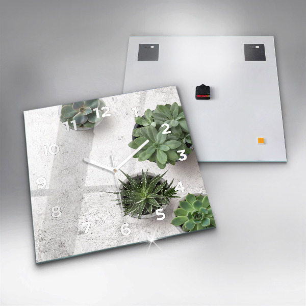 Square glass wall clock Ornamental plants