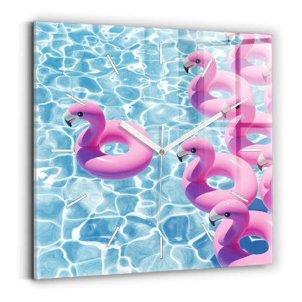 Square glass wall clock Dandelions flamingos