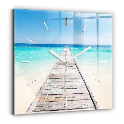 Square glass wall clock Tropical island