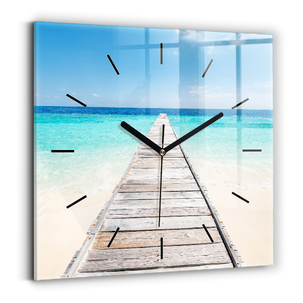 Square glass wall clock Tropical island