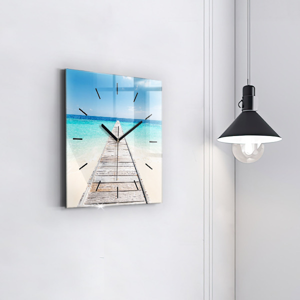 Square glass wall clock Tropical island