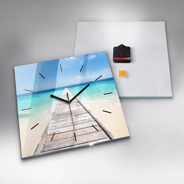 Square glass wall clock Tropical island