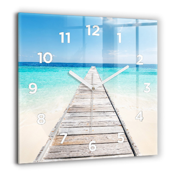 Square glass wall clock Tropical island