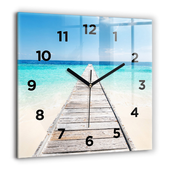 Square glass wall clock Tropical island