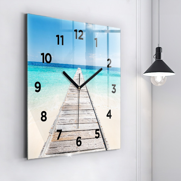 Square glass wall clock Tropical island