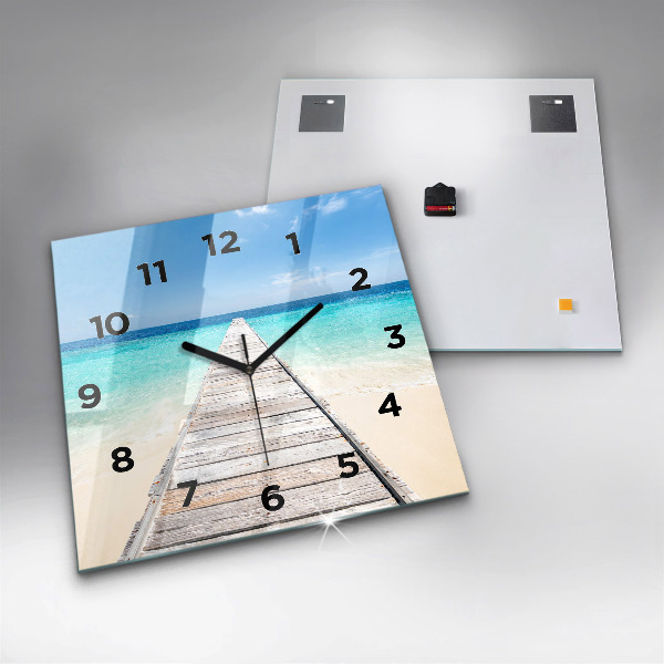 Square glass wall clock Tropical island