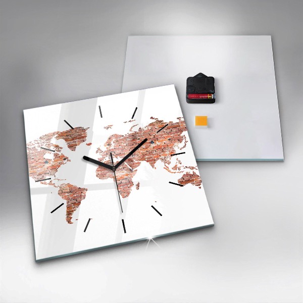 Square glass wall clock Old brick map