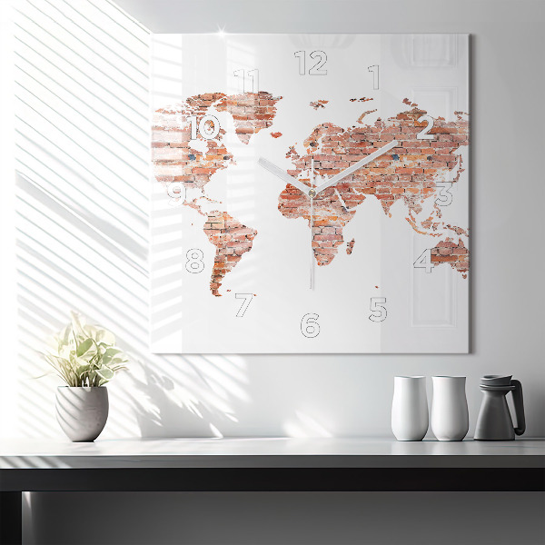 Square glass wall clock Old brick map