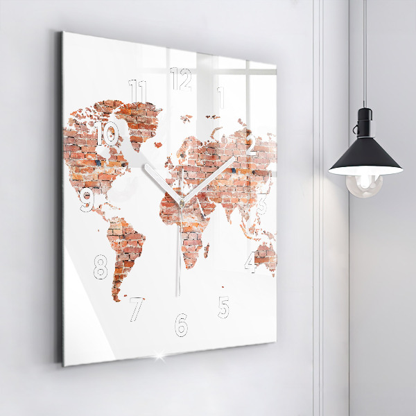 Square glass wall clock Old brick map
