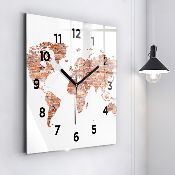 Square glass wall clock Old brick map
