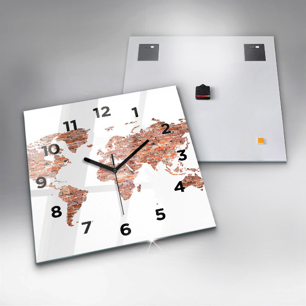 Square glass wall clock Old brick map