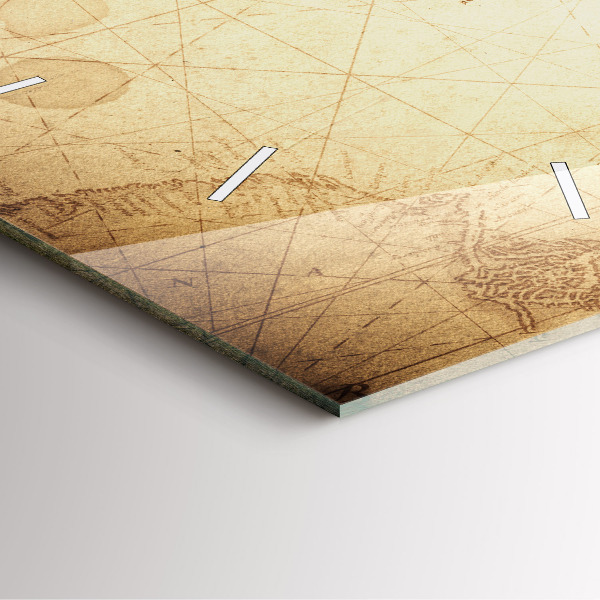 Square glass wall clock Old world map