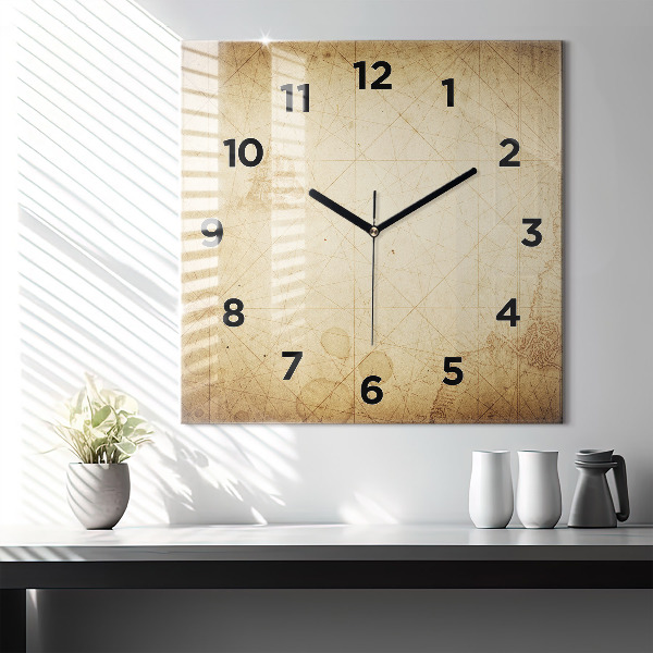 Square glass wall clock Old world map