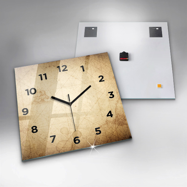 Square glass wall clock Old world map