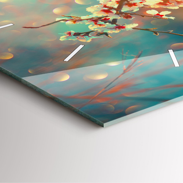 Square glass wall clock Spring flowers