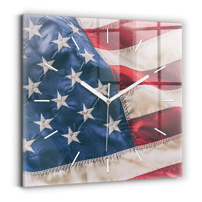 Square glass wall clock American flag