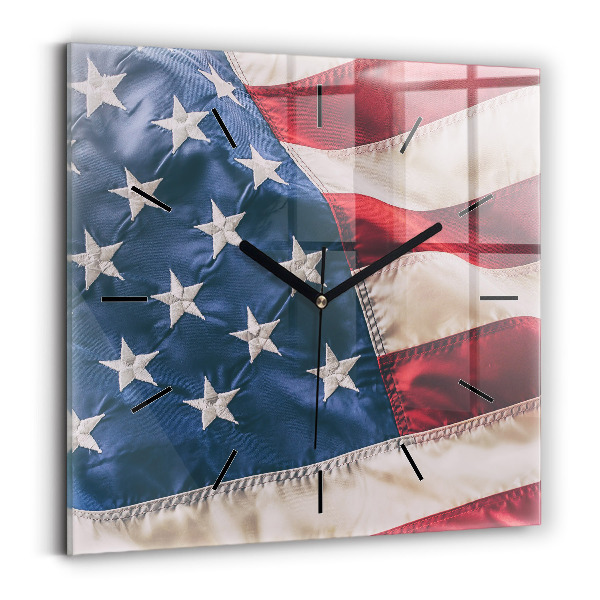 Square glass wall clock American flag