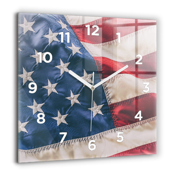 Square glass wall clock American flag