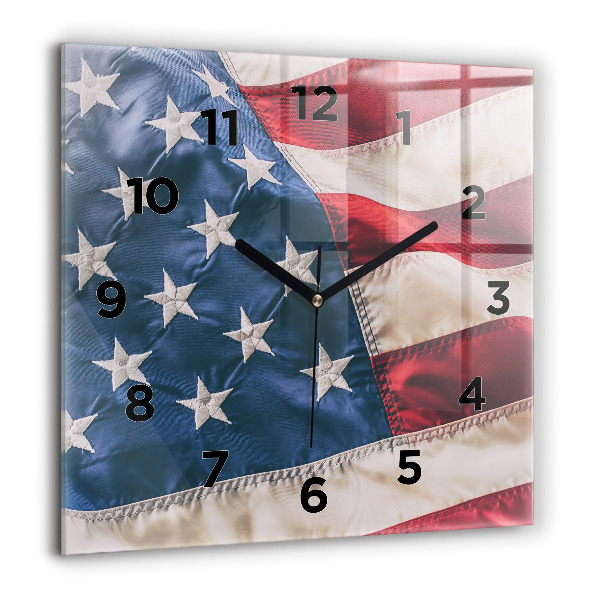 Square glass wall clock American flag