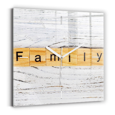 Square glass wall clock Family