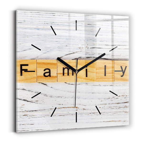 Square glass wall clock Family