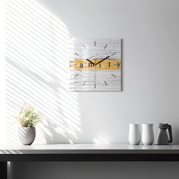 Square glass wall clock Family