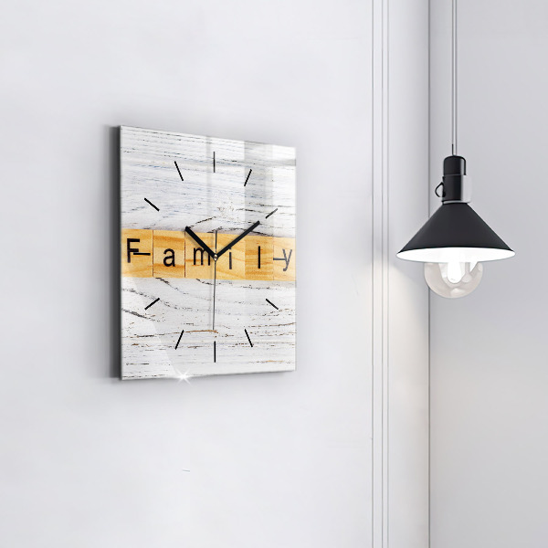 Square glass wall clock Family