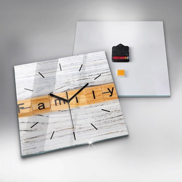 Square glass wall clock Family