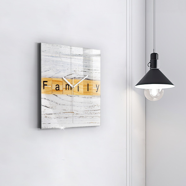 Square glass wall clock Family