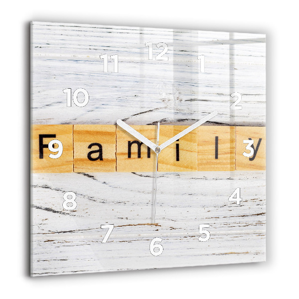 Square glass wall clock Family