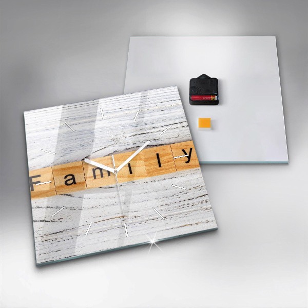 Square glass wall clock Family