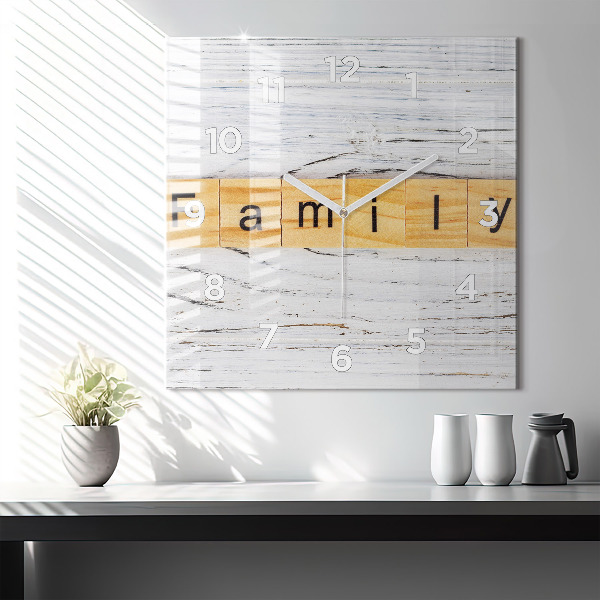 Square glass wall clock Family