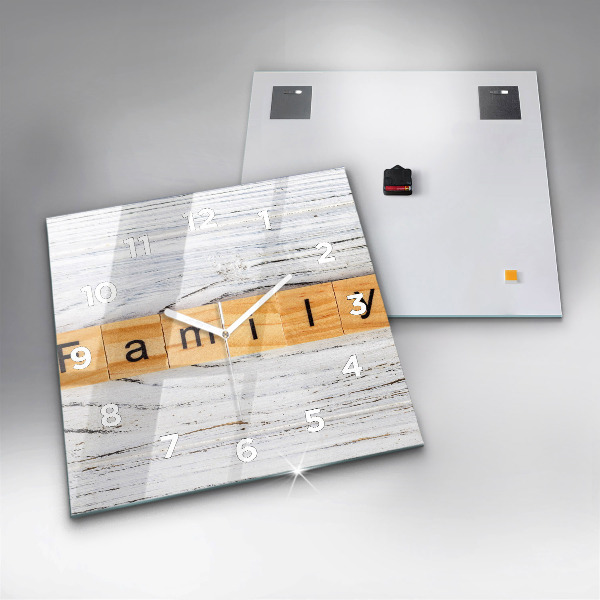 Square glass wall clock Family