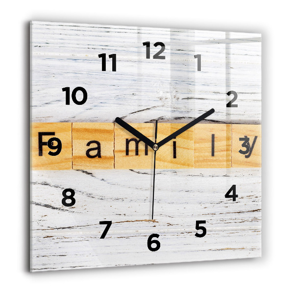 Square glass wall clock Family