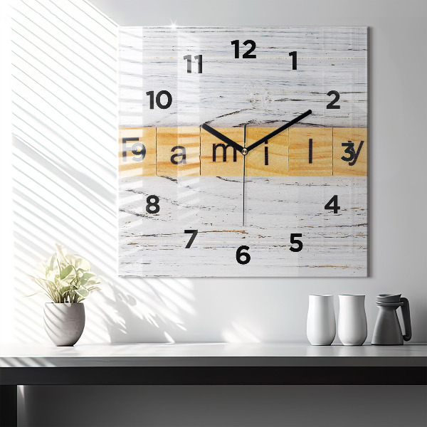 Square glass wall clock Family