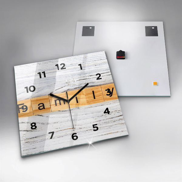 Square glass wall clock Family