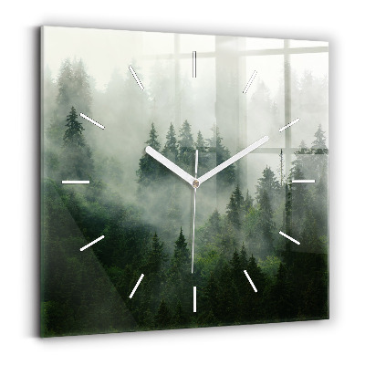 Square glass wall clock Misty forest