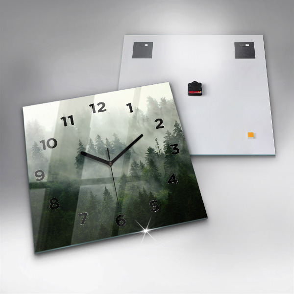 Square glass wall clock Misty forest