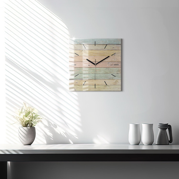Square glass wall clock Colorful boards