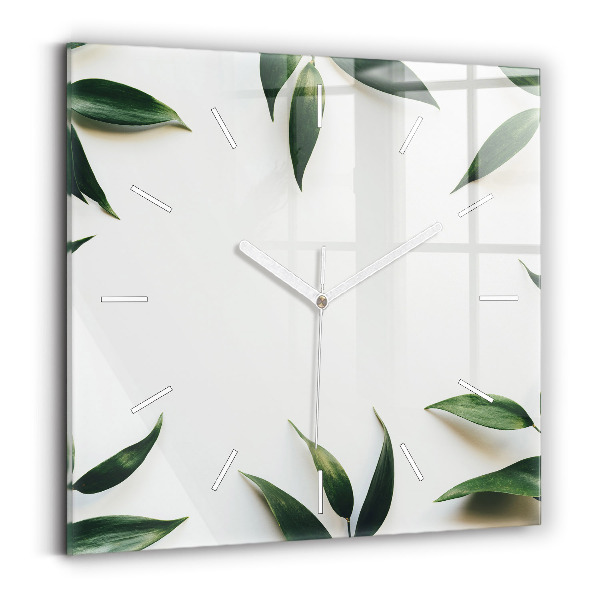 Square glass wall clock Leaf frame