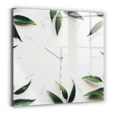Square glass wall clock Leaf frame