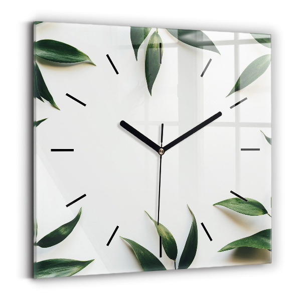 Square glass wall clock Leaf frame