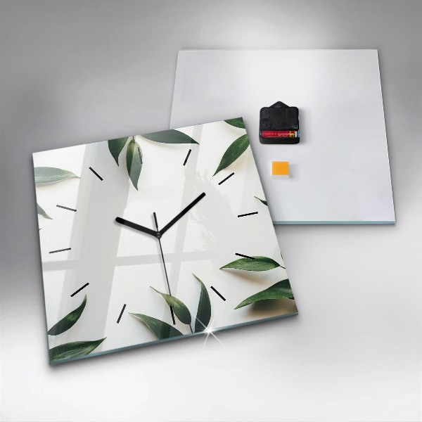 Square glass wall clock Leaf frame