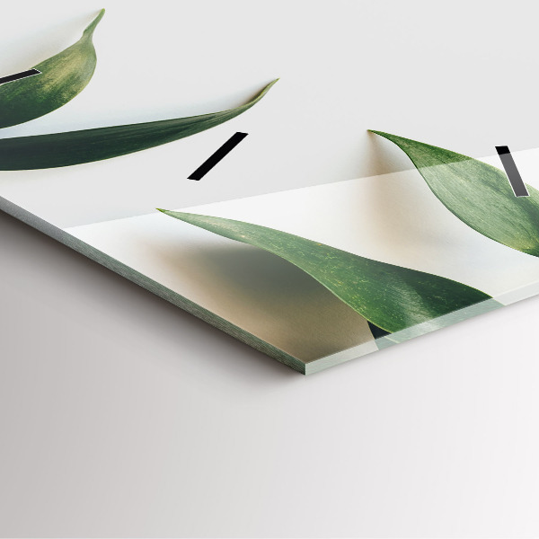 Square glass wall clock Leaf frame
