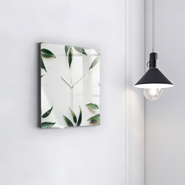 Square glass wall clock Leaf frame