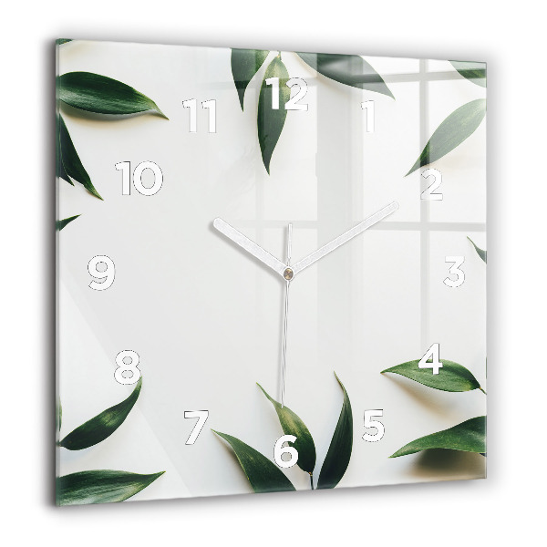 Square glass wall clock Leaf frame